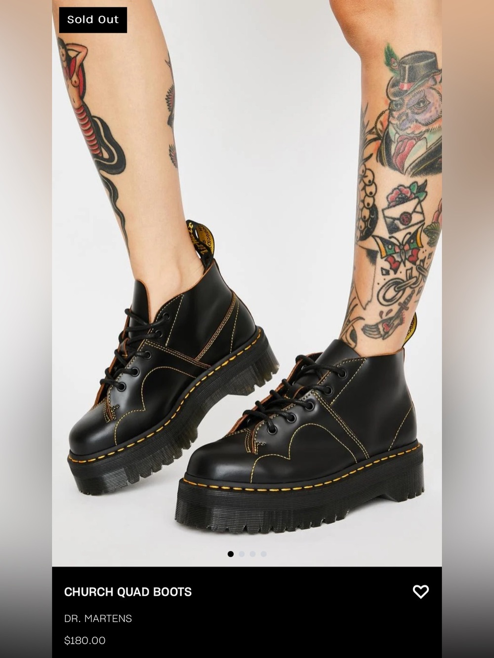 Dr. Martens Black Leather Church Quad Boots with Yellow Stitching